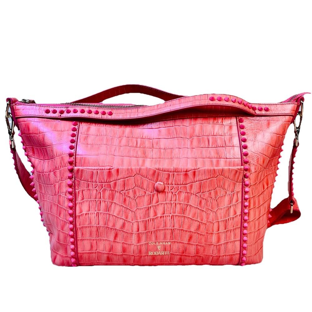 Cole Haan x Rodarte Soft Satchel Croc Embossed Leather Pink Large Shoulder Bag